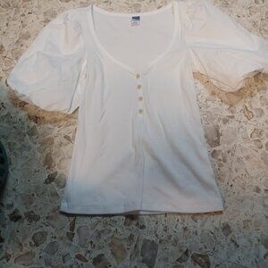 Old Navy Junior Women's Pull-Over Top Short Poofy Sleeves XS White